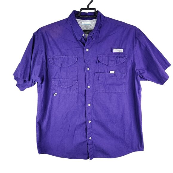 Mens Purple Columbia PFG Fishing Shirt Button Down Short Sleeve Size L - Picture 1 of 13